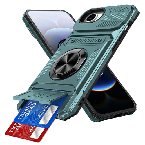 Portefeuille iPhone 16e antichoc 6,1 pouces étui vert de protection avec anneau intégré