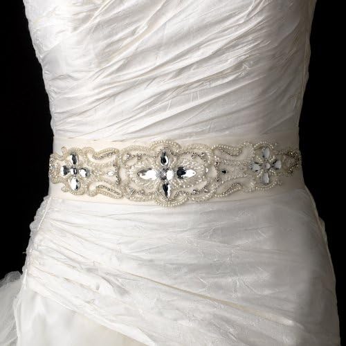 Amazing Beaded, Rhinestones and Peal Wedding Bridal Sash Belt - Ivory