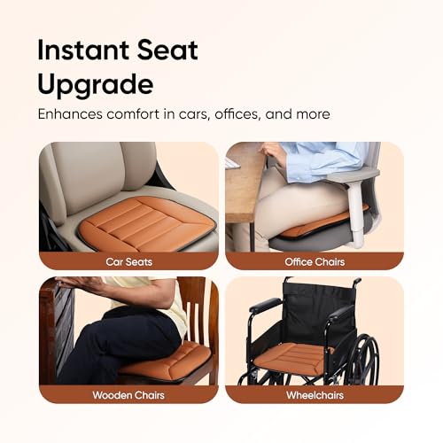 Image of Frido Slim Seat Cushion for Office Chair, Car & Wheelchair - 3cm Thin Memory Foam Cushion for Back Support & Pressure Relief - Non-Slip, Breathable Comfort Pad for Long Sitting (Tan)