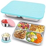 【Fiambrera Bento con 2 recipientes de salsa】 La ranura de silicona de la tapa de la fiambrera bento es suave y se ajusta exactamente al borde de la caja bento. El diseño es completamente a prueba de fugas y mantiene su bolsa de almuerzo limpia. Con 2 piezas de recipiente de salsa, para aderezo para ensaladas, salsa, nueces o especias. Es el mejor compañero para las fiambreras.