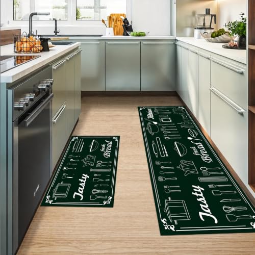 Image of HomeCloud Rubber Anti Fatigue Kitchen Rug Sets 2 Piece Non Slip Kitchen Mats for Floor Cushioned Kitchen Rugs and Mats Waterproof Comfort Standing Mat Runner for Kitchen (Fresh Bread Black)
