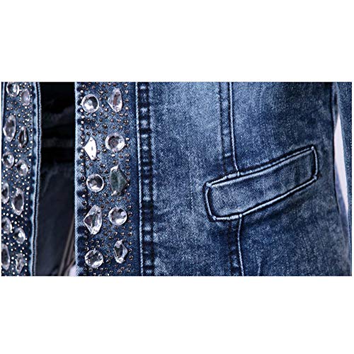 Womens Long Sleeve Open Front Embroidered Crystal Washed Denim Jacket Short Jean Coat #TOP5