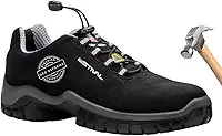 Estival EN1002 Bota De Segurança Masculina - Preto E Cinza, Cano Baixo, Solado Bidensidade PU Amortecedor, Biqueira Composite, Forro Tecido Aerospacer 3D, Cadarço Elástico, Cabedal Microfibra Resistente a Água