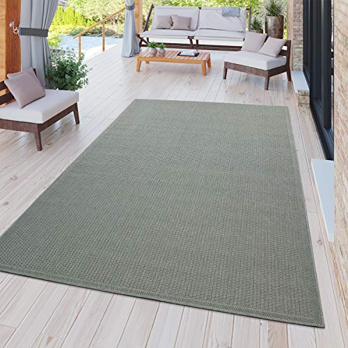 TT Home In-& Outdoorteppich Terrasse Küche Balkon Wetterbeständig Modern Unifarben, Farbe:Grün, Größe:60x100 cm