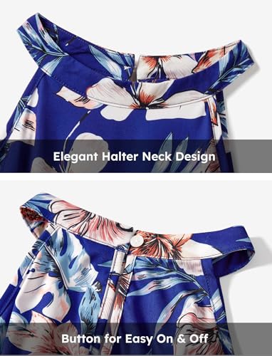 Image of PATPAT Family Hawaiian Matching Outfits - Mommy and Me Vacation Outfits | Halter Sundresses and Button Down Shirts,Caribbean Vacation Summer Tropical Outfits,Hawaiian Boho Tropical Floral Printed