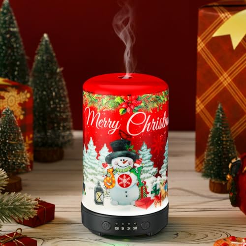 Glooglitter Snowman Diffuser Christmas Essential Oil Diffuser Gifts 120ml Holiday Present for Essential Oil Small Aromatherapy Humidifier Warmer for Home Office Decorations
