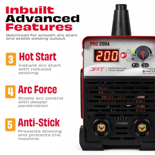 Image of JPT True Output 200A MMA Inverter Welding Machine | LED Display, Lift TIG, Hot Start, Arc Force & Anti-Stick | Compact & Reliable Welding Machine
