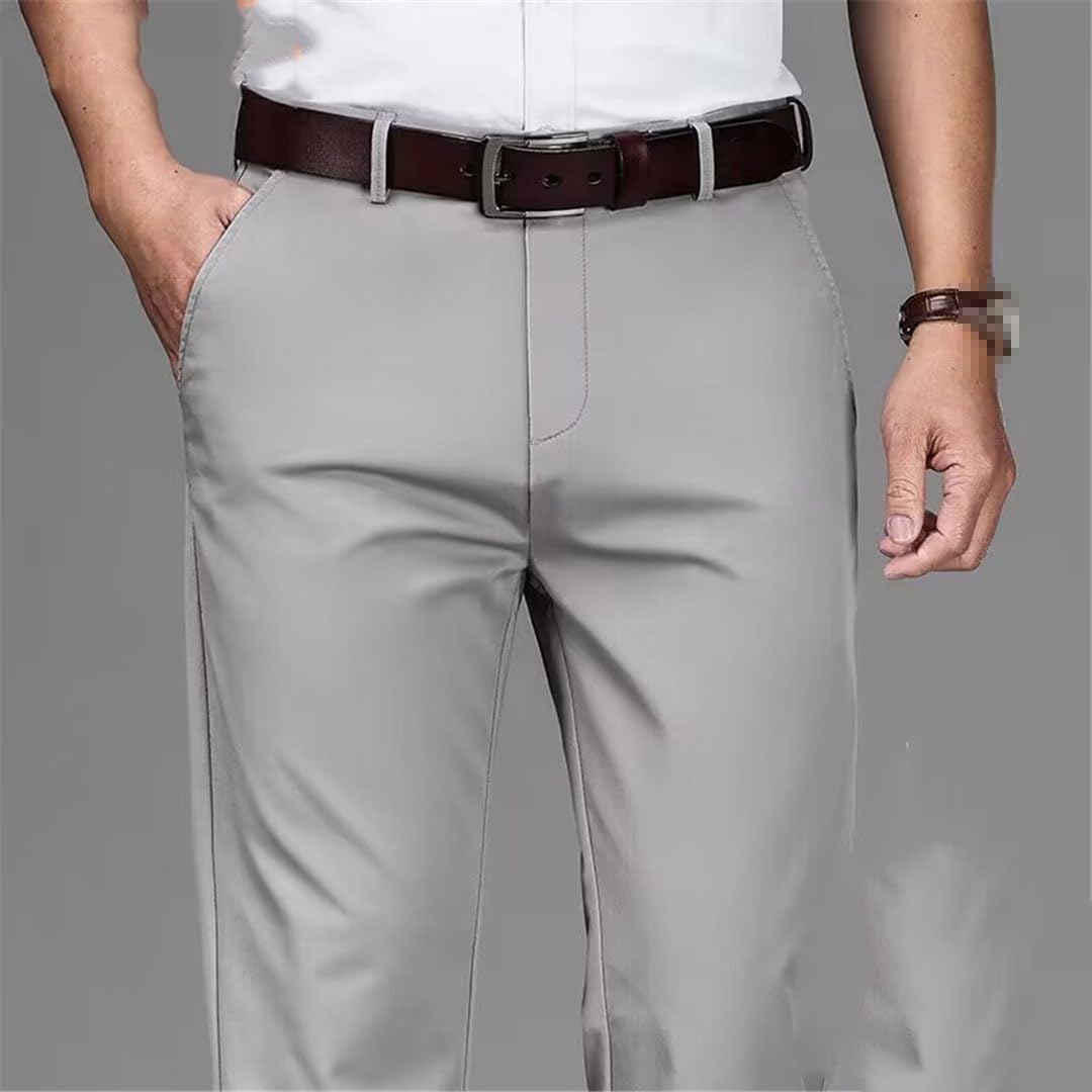 Vogrtcc Pantalones Casuales Rectos Delgados para Hombres Pantalones Elásticos De Negocios De Estilo Clásico Gris Claro para Hombres
