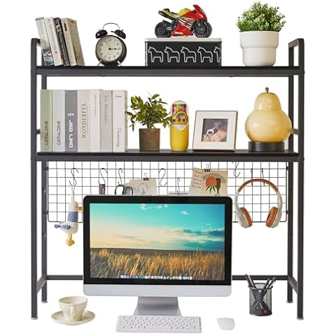 IBUYKE 2-Tier Desktop Bookcase with Adjustable Shelf Cover