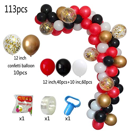 Image of DIY Balloon Arch & Garland Kit, 113Pcs Party Balloons Decoration Set, Gold Confetti Balloons & Gold Red Black White Latex Balloons for Baby Shower, Wedding, Birthday, Graduation Party
