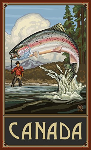 Northwest Art Mall PAL-2233 RTFM Canadá Rainbow Trut Pescador Montanhas 28 x 43 cm Impressão do arti
