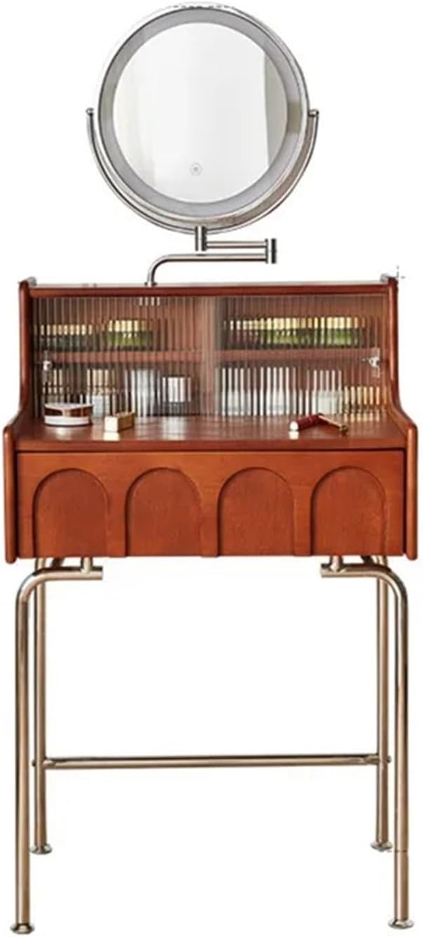 WANGHAI-666 化粧台 デスク ヴィンテージ 木製 化粧台 ミラー付き 小型