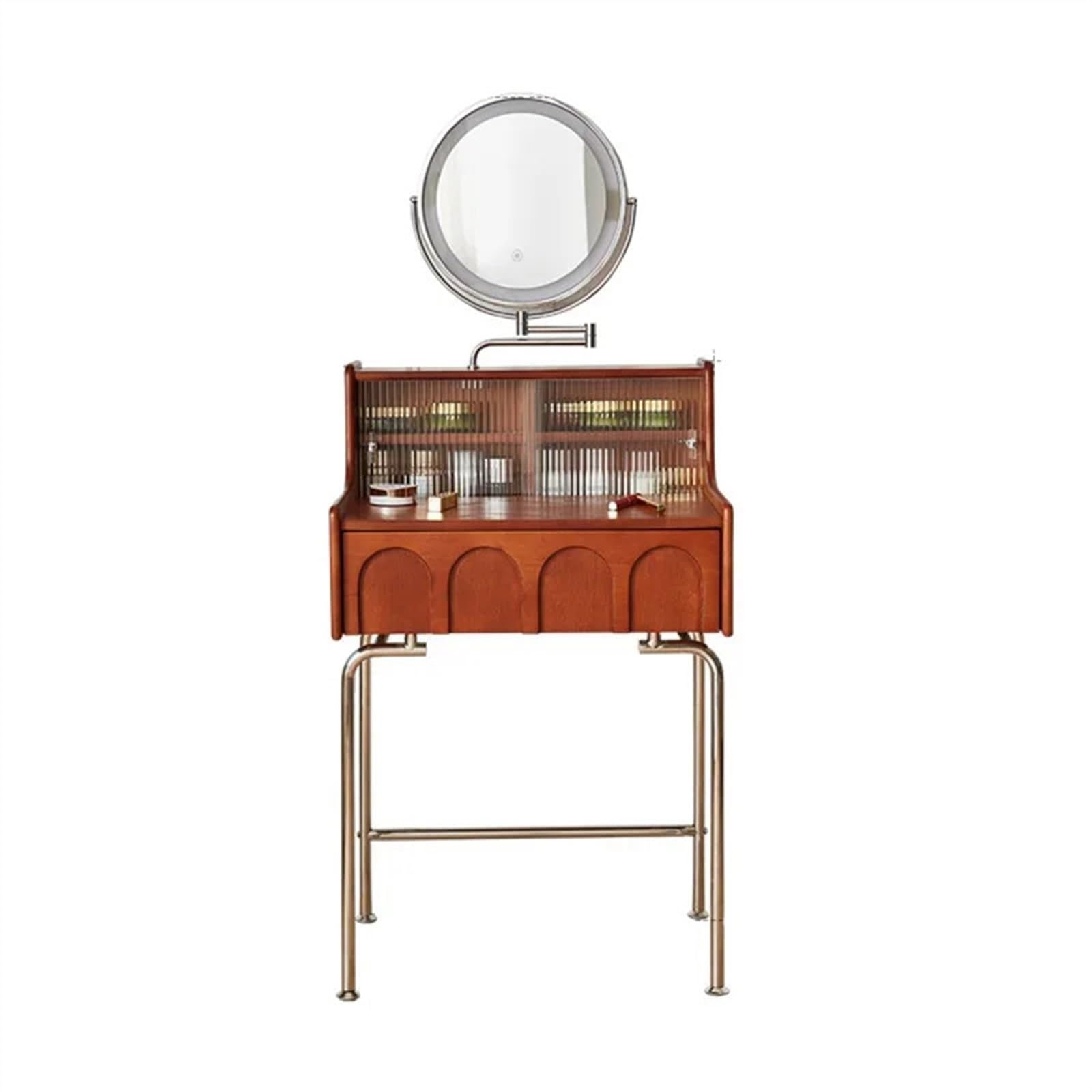 Dressing Table Drewniana toaletka do makijażu w stylu vintage z lustrem Mała toaletka Sypialnia Toaletka do makijażu Organizatorzy Meble do sypialni Makeup Wardrobe(60cm)
