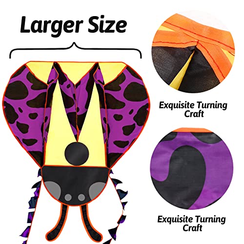 Kite Giant 3D Ladybug Frameless Soft Parafoil Kites for Kids 4-8 and Adults Easy Flyer Kite for Beach Park Garden Playground with 50m Line Tail Purple - Thumbnail 5