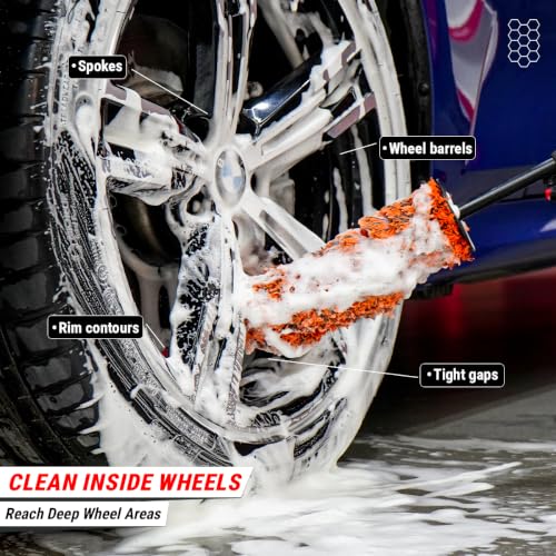 Image of Wavex Wheel Cleaning Brush for Car & Bike Detailing | Ultra Soft Microfiber Wheel Brush with Ergonomic Handle | Safe for Alloy Wheels, Rim Barrels, Spokes & Gloss Finishes
