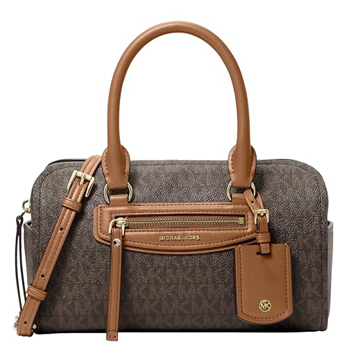 Michael Kors Womens Jet Set Travel Extra Small Duffle Crossbody Gold-Tone Hardware/MK Signature Semi Lux Black Brown/Acorn