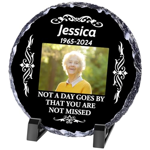 WACAR Plaque commémorative personnalisée, cadre en ardoise avec texte photo, cadeaux commémoratifs personnalisés pour la perte d'un être cher, décorations de cimetière pour tombe