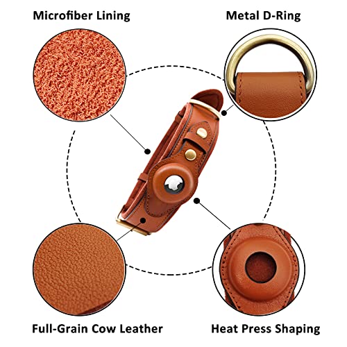 Chewynow Dog Collar With Air Tag Holder, Pure Leather, Brown And Black, Small, Medium, Large, Airtag, Top Layer Leather - Microfiber Lining (Small, Brown) #TOP1