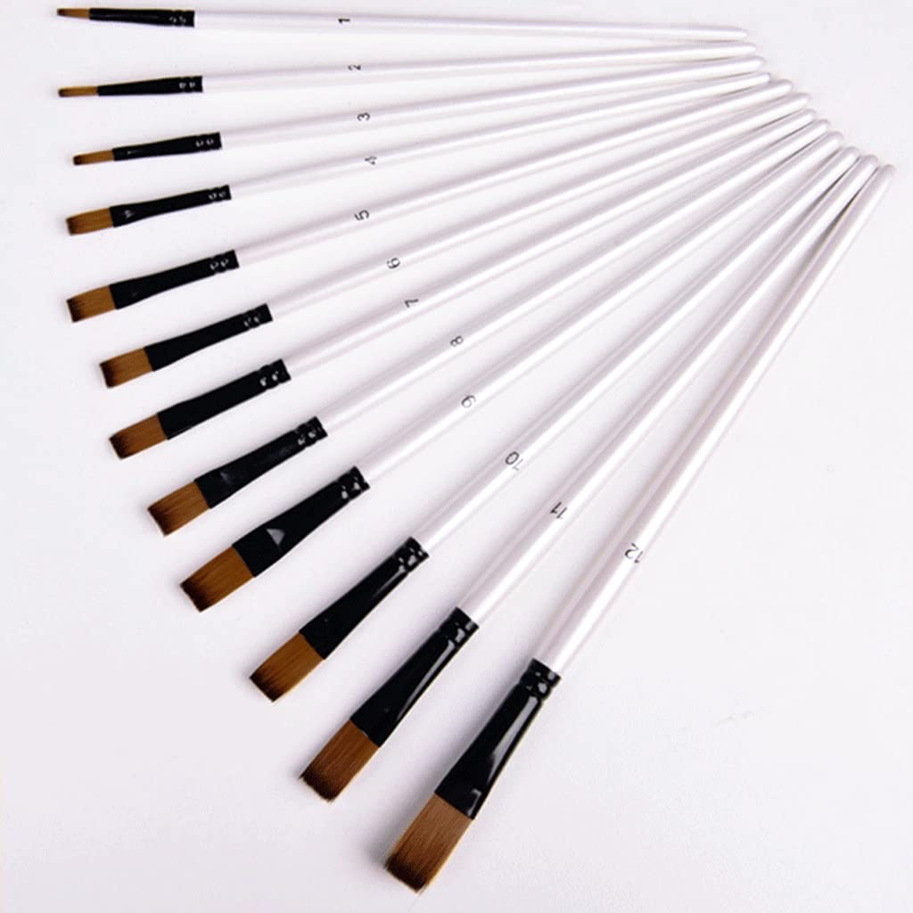Ensemble De 12 Pinceaux Aquarelle en Nylon À Manche en Bois pour L'Apprentissage De La Peinture À l'huile (Fournitures De Pinceaux).(Un)