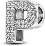 XWN Lettera Bead Charm Ciondolo Alfabeto Argento Sterling 925 con Cubic Zirconia Pendenti per Pandora Braccialetti, Compatibile con Braccialetti e Collane europei