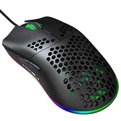 Preisvergleich Produktbild NKLC USB-Gaming-Maus, Wabenmuster, ultraleicht, Ultraweave, kabelgebundene Maus mit Hintergrundbeleuchtung, 6400 DPI, optischer Sensor, RGB-Gaming-Maus