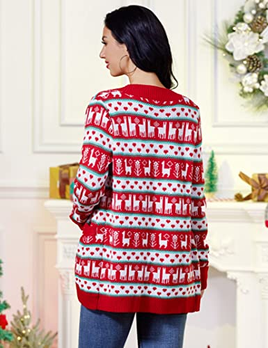 Women's Christmas Ugly Sweater Cardigans Red Striped Prined Cozy Cable Knit Long Sleeve Open Front Lightweight Long Cardigan Coats L #TOP3