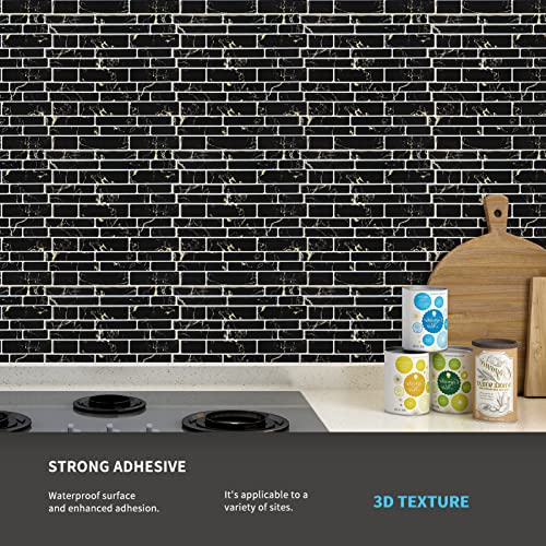 Art3D 10-Sheet Peel And Stick Backsplash, 12 In. X 12In. Black Marble Design #TOP3