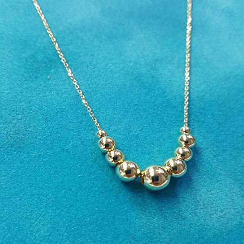 14k Solid Gold 9 Balls Bead Necklace, Dainty Gold Balls Station with Fine Belcher Chain Necklace. Go 14k Solid Gold 9 Balls Bead Necklace, Dainty Gold Balls Station with Fine Belcher Chain Necklace. Go