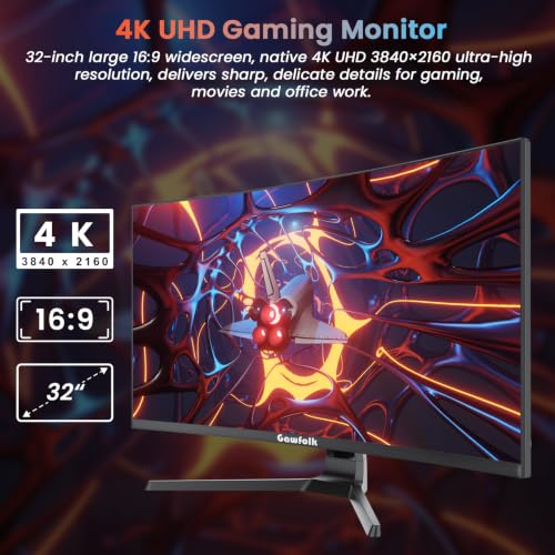 Image of Gawfolk 4K Curved Monitor 32 Inch, 3840x2160 120Hz 1500R Gaming Monitor VA Panel 1ms, Dual Sync G-Sync & FreeSync 4K Computer Monitor, VESA 100x100 Wall Mount Screen