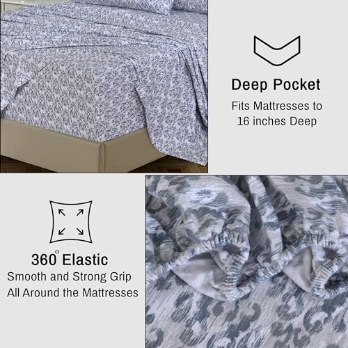 Ruvanti Flannel Sheets Queen Size - 100% Cotton Double Brushed Bed Sheets, Deep Pockets 16 Inches Queen Sheet Set, All Seasons Breathable & Extra Soft - Warm & Cozy, 4 Piece, Damask thumb #4
