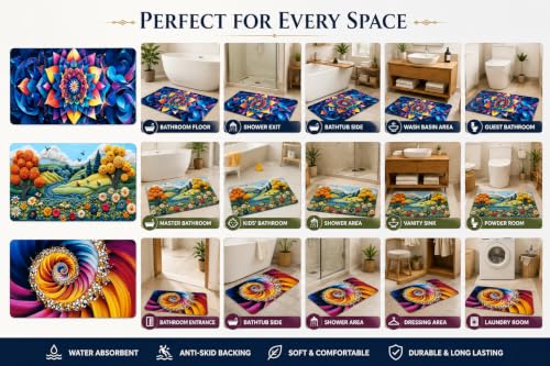 Image of BENAVJI Printed Bath Mat Combo Pack of 3 (14 x 23 Inch) | Super Soft Quick Dry Bathroom Floor Mat | Anti-Slip Water Absorbent Rug for Bathroom, Kitchen, Bedroom & Entrance | Multicolor