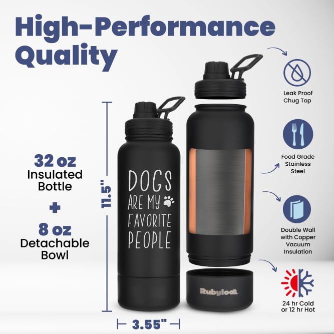 Dog Water Bottle for Dog Lovers – 32 oz Stainless Steel Double Wall Insulated Water Bottle with 8 oz Attached Dog Bowl – Best Dog Mom Gifts for Women – “Dogs are My Favorite People” – Black Dog Water Bottle for Dog Lovers – 32 oz Stainless Steel Double Wall Insulated Water Bottle with 8 oz Attached Dog Bowl – Best Dog Mom Gifts for Women – “Dogs are My Favorite People” – Black
