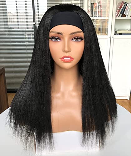 Straight Headband Wig for Black Women Long Straight Wig Natural Looking Glueless Synthetic Hair for Cosplay Daily Party Use 20inch (Black)