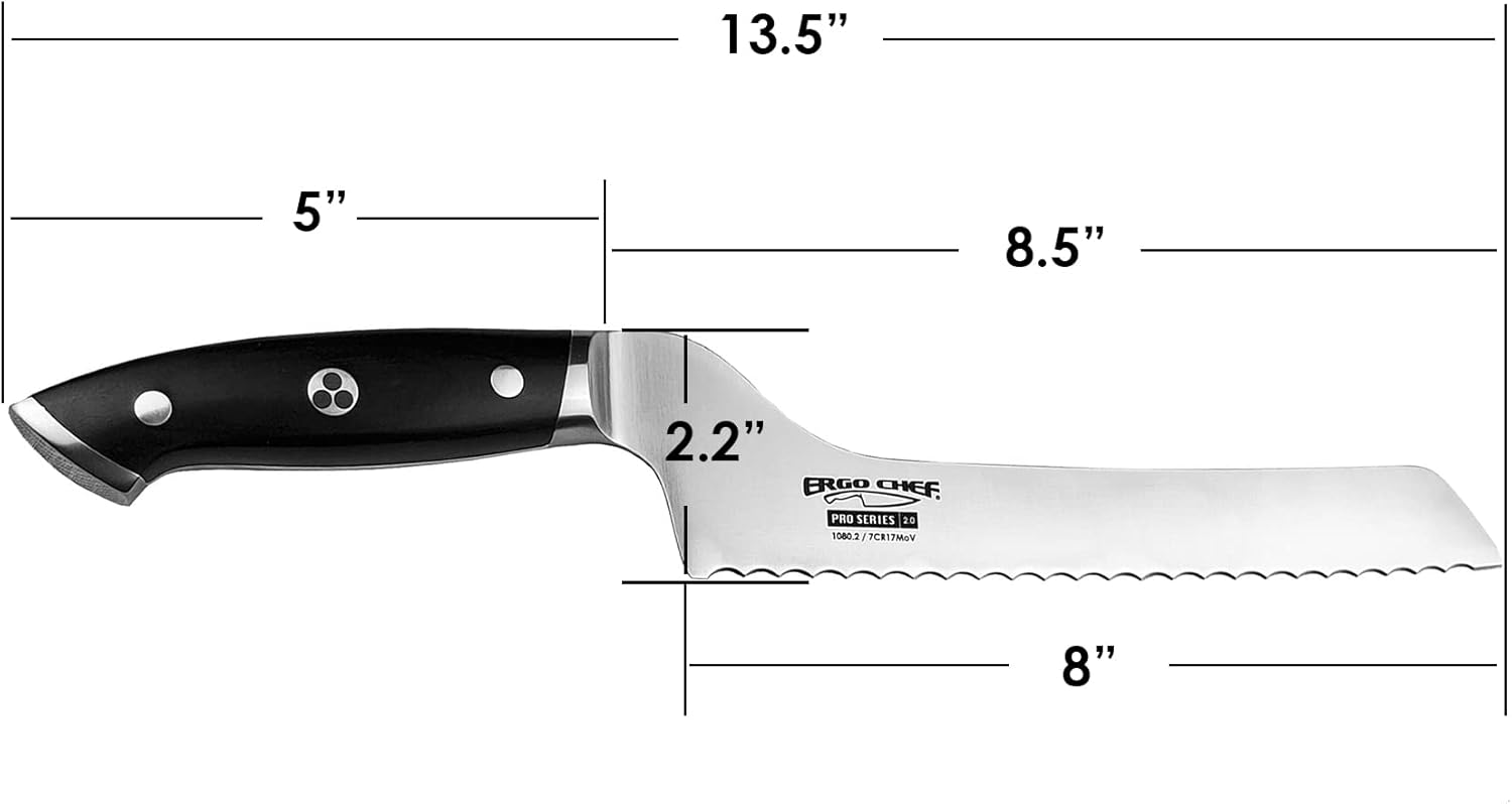 Ergo Chef Pro Series 2.0 8-Inch Serrated Offset Bread & Deli Knife – Forged High Carbon 7Cr17MoV Stainless Steel Blade with Ergonomic Pakkawood Handle for Smooth Cutting