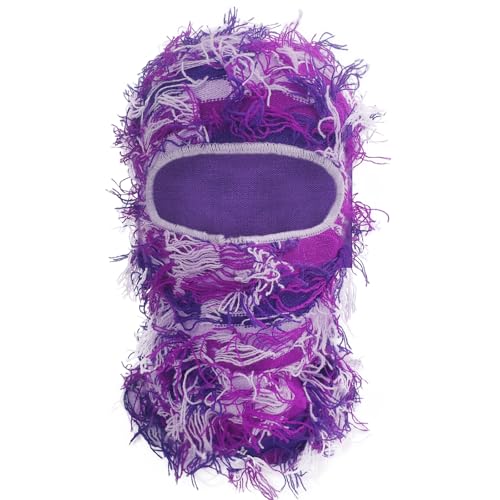 Ezovino Distressed Balaclava Ski Mask Knitted Full Face Mask for Men/Women Purple