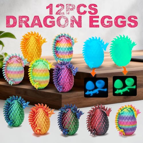 12PCS 3D Printed Dragon Eggs with Dragon Inside, Class Valentines Day Gifts for Kids, Easter Basket Stuffers for Teens Kids, Plastic Prefilled Easter Eggs Bulk, Easter Egg Fillers Toys for Boys Girls - Image 5