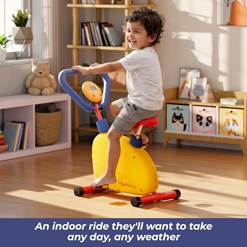 Image of Lifelong Kids Spin Bike | Adjustable Resistance & Seat Height | Indoor Exercise Bike for Boys & Girls Ages 3-12 | Multifunction Pedometer & Ergonomic Foam Seat| Kids Home Gym Fitness Equipment