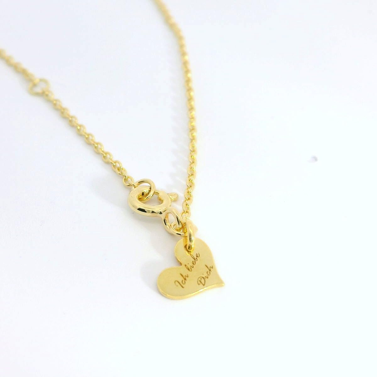 Herzkette echter Edelstein Silber 925 Gold vergoldet Halskette Damen Kette mit Herz Anhänger Schmuck Liebe Geschenk für Frauen Freundin Hochzeitstag Jahrestag Goldkette