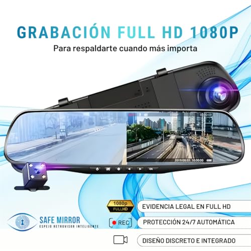 Espejo Retrovisor con Doble Cámara 1080P HD, Visión Nocturna, Grabación Automática Delantera y Trasera, Fácil Instalación Universal para Coche - imagen 2