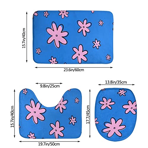 DIRYKILP Badematte + Konturmatte + Toilettendeckelbezug, rosa Blütenblätter 3 Stück Badematte Set, mit rutschfester Klebeunterseite – Bild 4