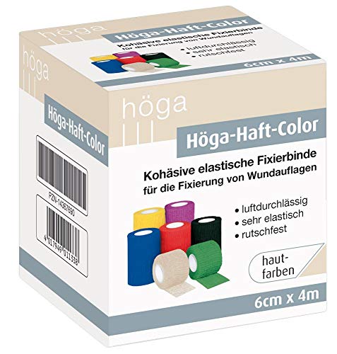 Höga Höga-Haft-Color 6cm x 4m, hautfarben, kohäsive (auf sich selbsthaftend) Fixierbinde, luftdurchlässig, sehr elastisch, rutschfest., 26 g