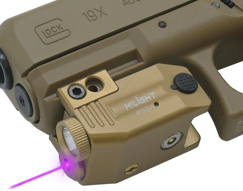 HiLight Tactical PS5P TAN - 400 Lumen Strobe Flashlight & Purple Laser with Aircraft Aluminum & Magnetic Charger, Rail Light & Laser Class IIIA, <5mW