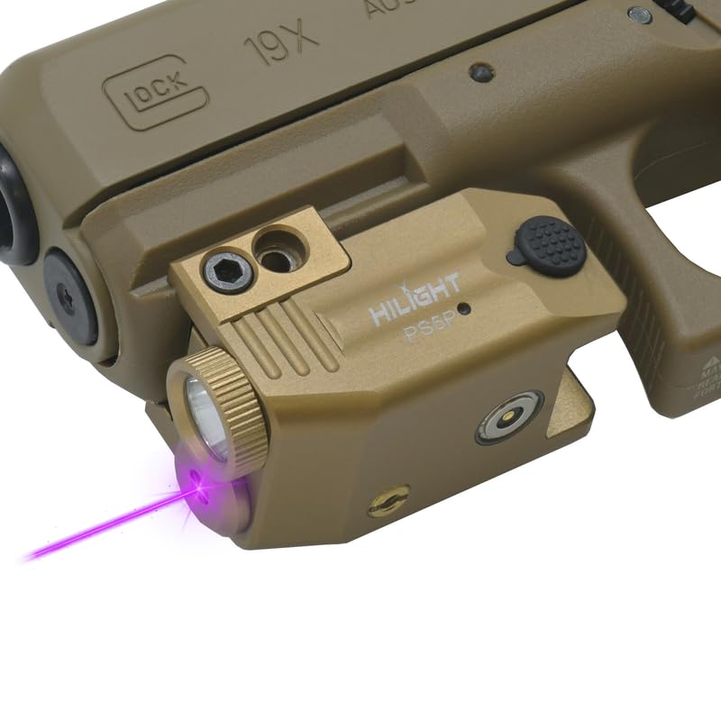 HiLight Tactical PS5P TAN - 500 Lumen Strobe Flashlight & Purple Laser with Aircraft Aluminum & Magnetic Charger Rail Light & Laser Class IIIA <5mW