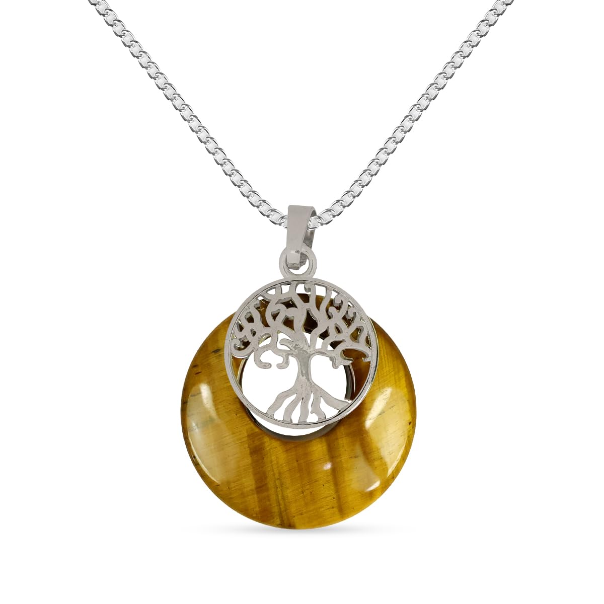 Tiger Eye Pendant, Natural Stone Pendant/Locket with Metal Chain for Reiki Healing and Crystal Healing Gemstone Pendant Size 40mm-image-35