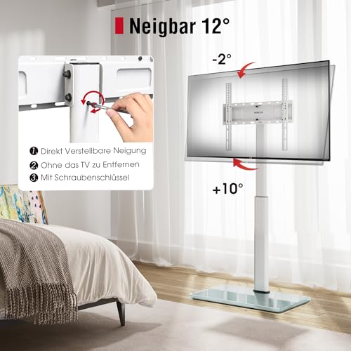 AOKCOS TV Ständer Bodenständer Höhe 1350mm für 32-55 65 70 Zoll Fernseher, Neigbar & Schwenkbar & Höhenverstellbar Fernsehständer, Universal TV Standfüße Standfuss Max VESA 400x400mm 40KG (Weiß) – Bild 3
