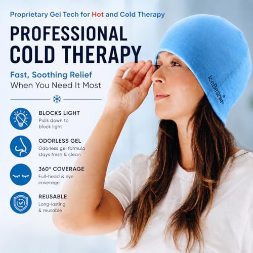 Image of IceBeanie Migraine Relief Cap, As Seen on Shark Tank, Soft & Stretchy Gel Tension Headache Relief Cap, Extended Cooling Hangover Ice Hat, Odorless Head Wrap Ice Pack Wrap, Headache Migraine Mask