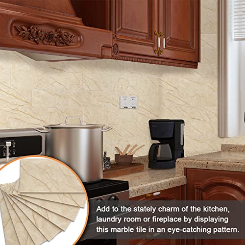 Vaovi Peel And Stick Backsplash Subway Marble Tiles,Kitchen Wall Bathroom Shower Individual Tile Stickers 3.93Inx7.87In(23Tiles,Beige Gold) #TOP3