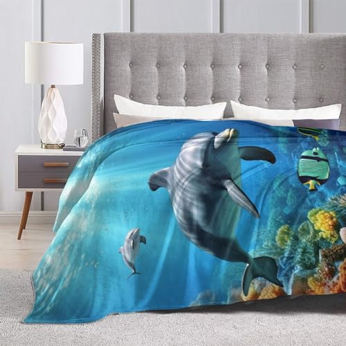 Couverture salon motif animaux marins et dauphins plaid double face
