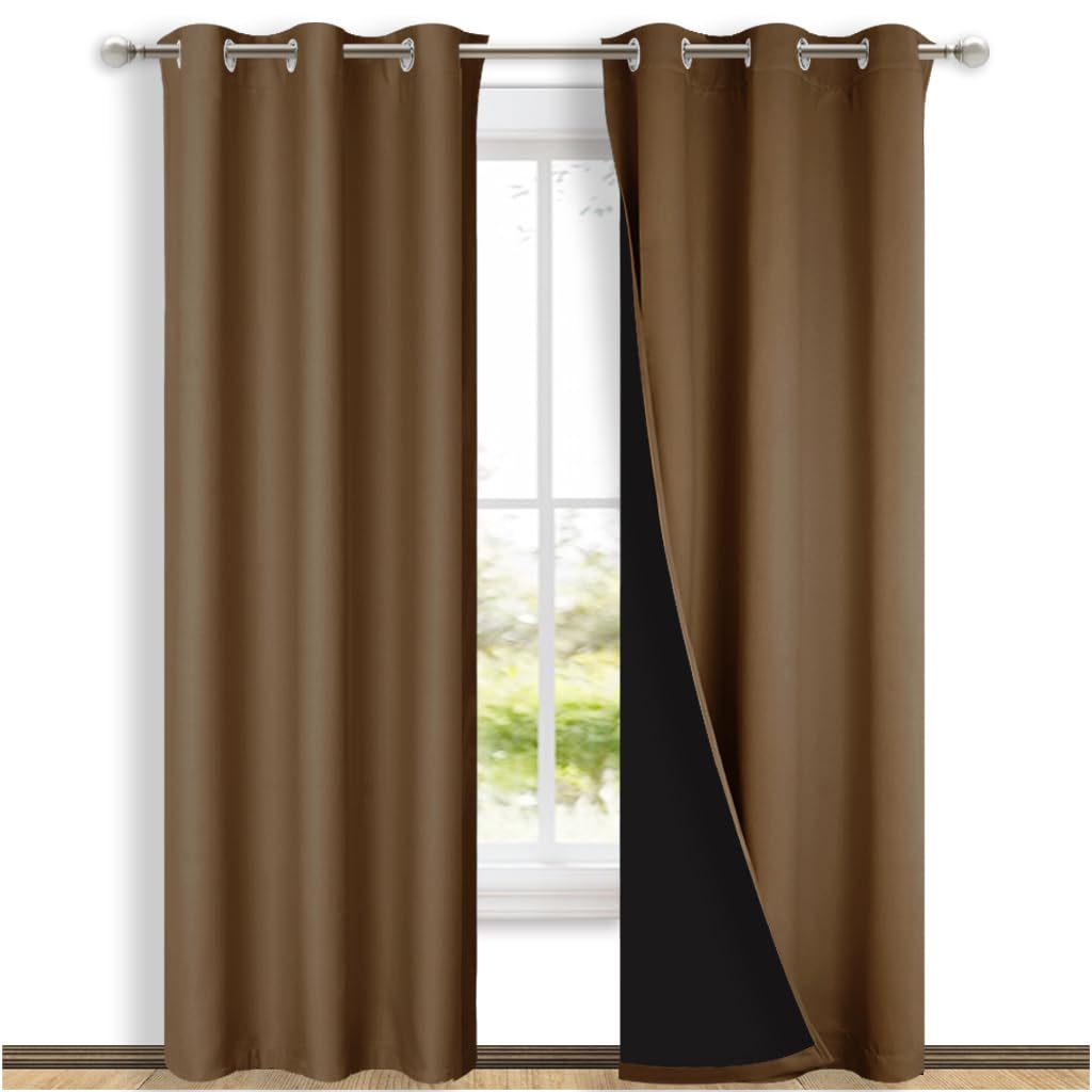 NICETOWN Full Shade Curtain Panels, 37" Wide x 80" Long, Gold Brown, Pair of Thermal Insulated &amp; Energy Efficiency Blackout Drapes for Living Room, Lined Silky Performance Window Dressing