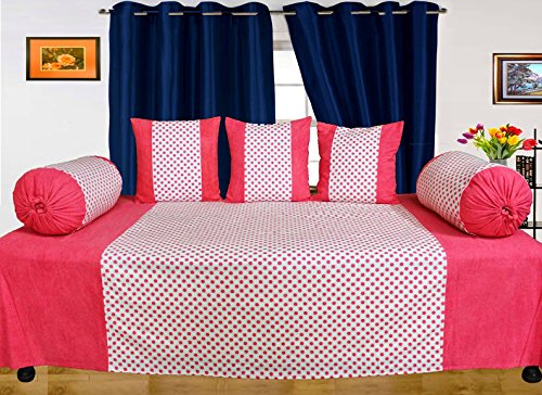 Dekor World Cotton Dot Printed Diwan Set - Pink, 6 Piece-picture-27